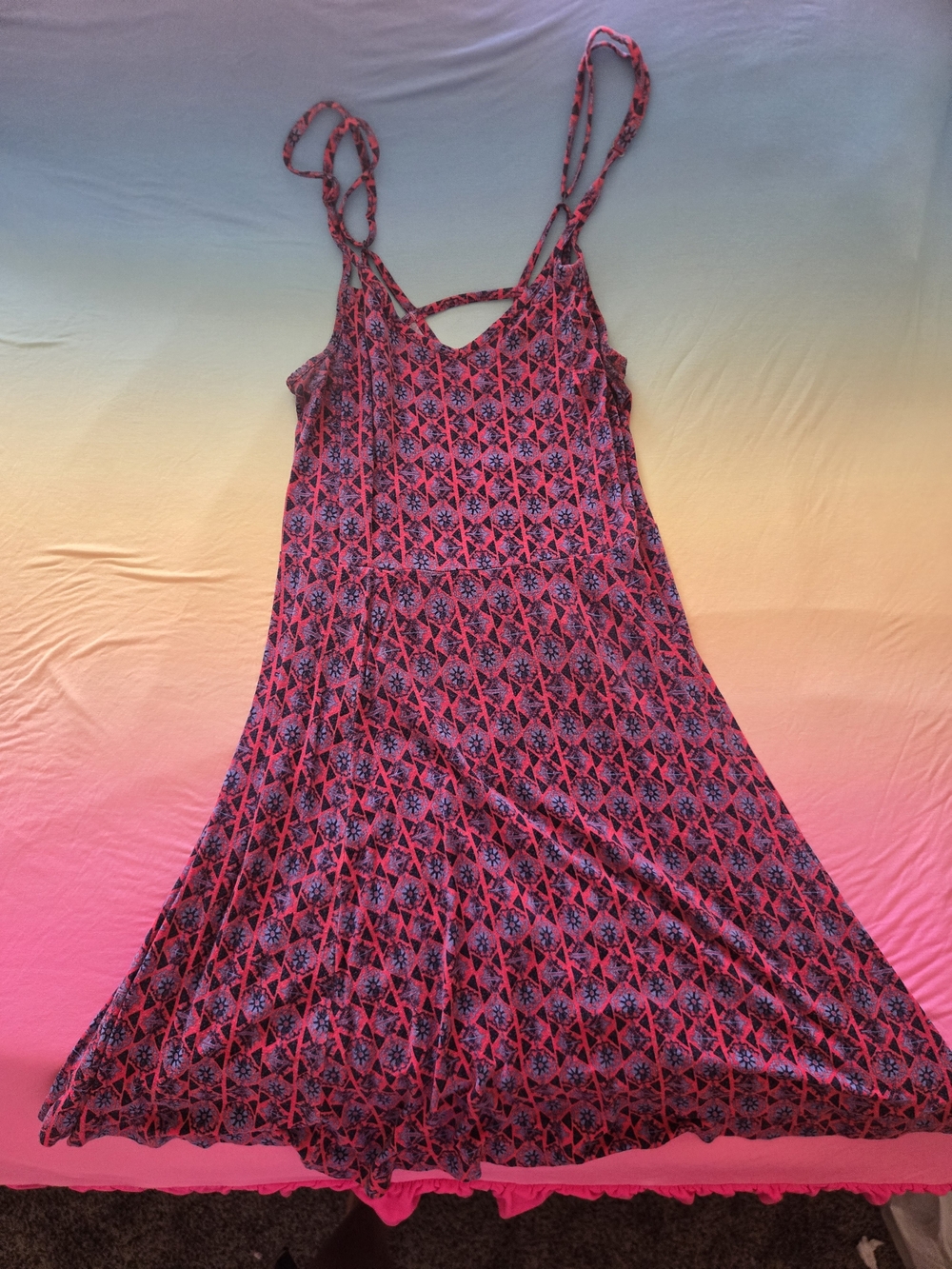 Mudd Pink and Blue Printed Mini Sundress
